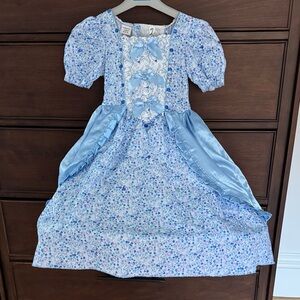Blue Floral Dress with Puff Sleeves, 3/4, 4/5